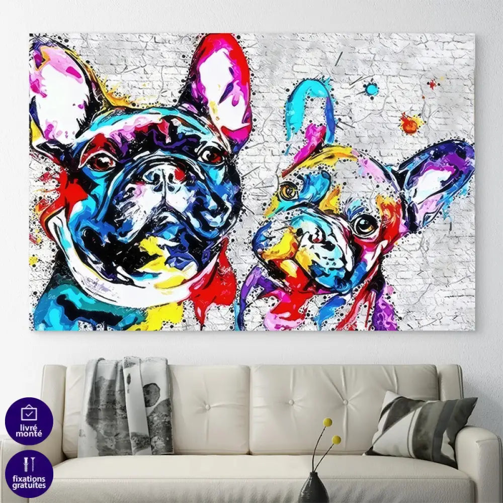 Tableau déco coloré de bouledogues en style pop art