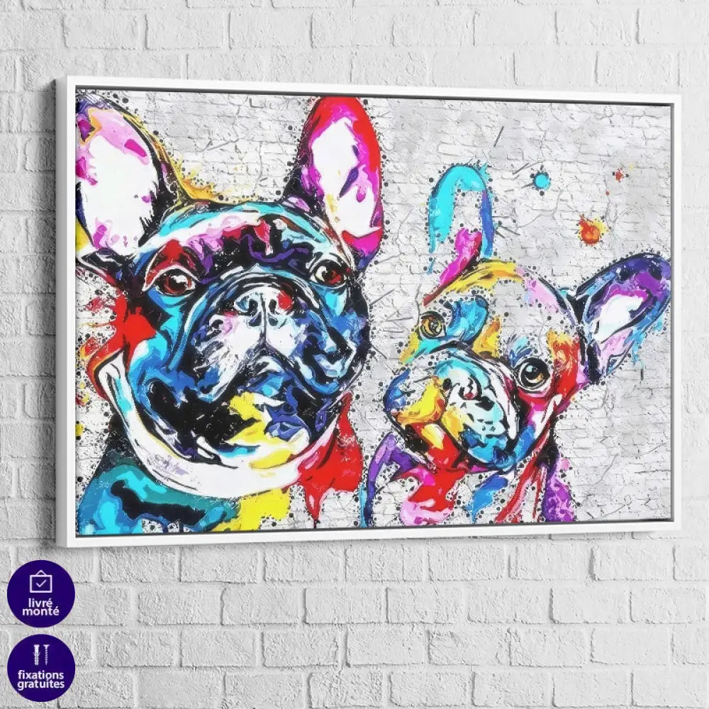 Tableau déco coloré de bouledogues en style pop art a