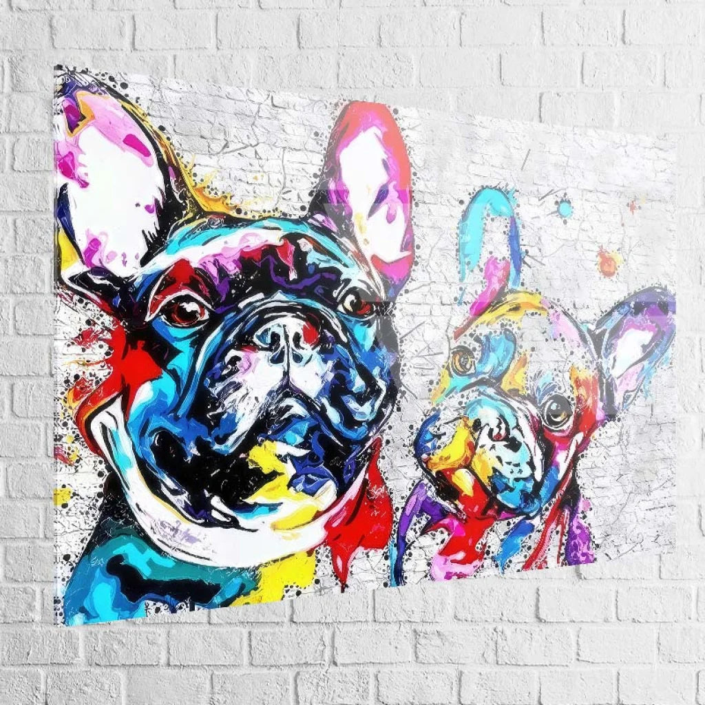 Tableau déco coloré de bouledogues e
