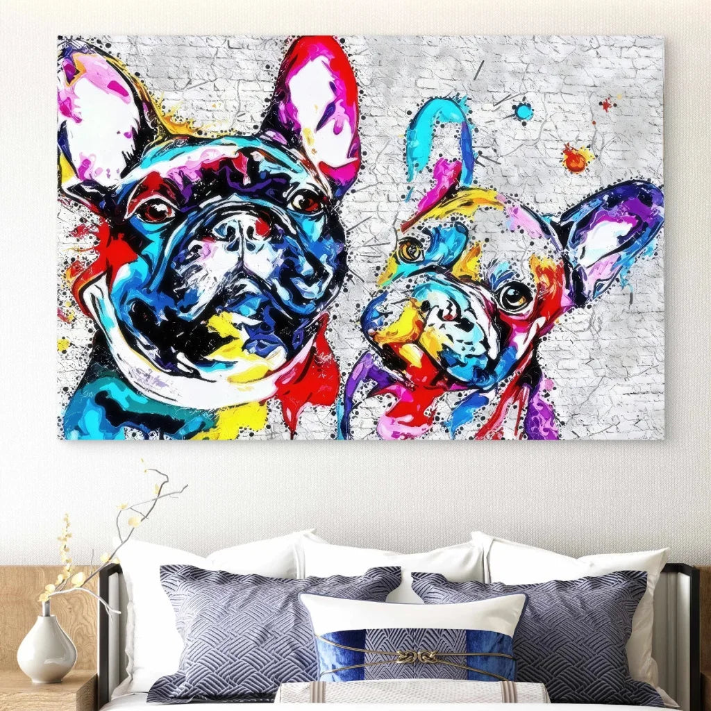 Chien stylisé en peinture pop art multicolore