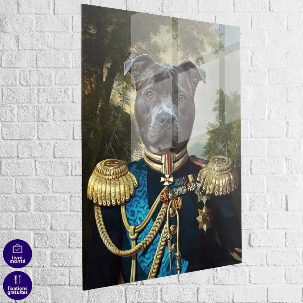 idée cadeau unique chien représenté en officier médaillé