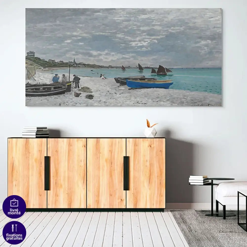 Décoration murale impressionniste Monet plage normande avec bateaux