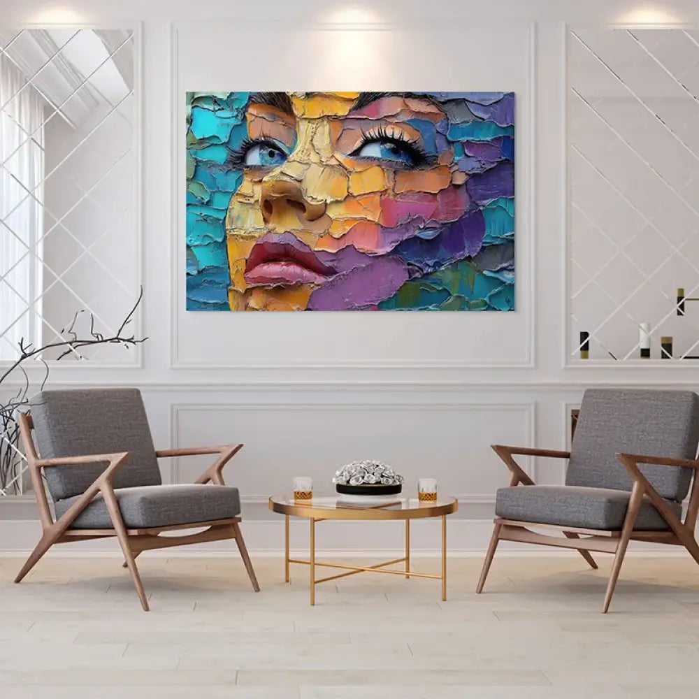 Art mural contemporain multicolore pour décoration intérieure tendance