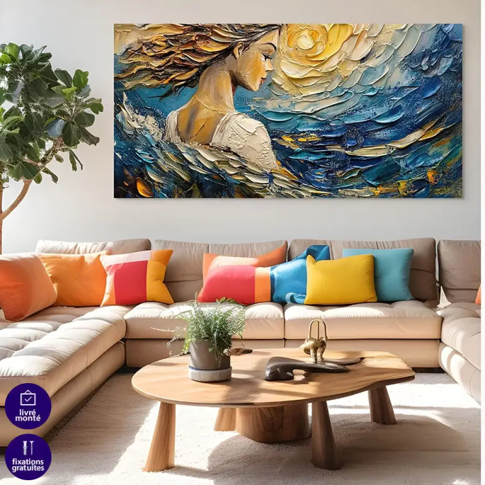 Tableau contemporain femme au vent, impression sur toile moderne