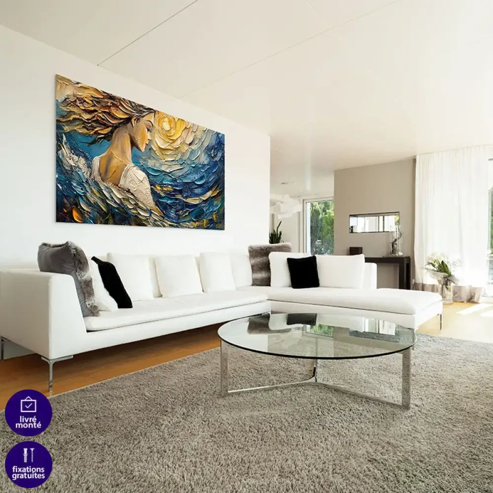 Impression sur toile moderne style peinture au couteau femme au vent