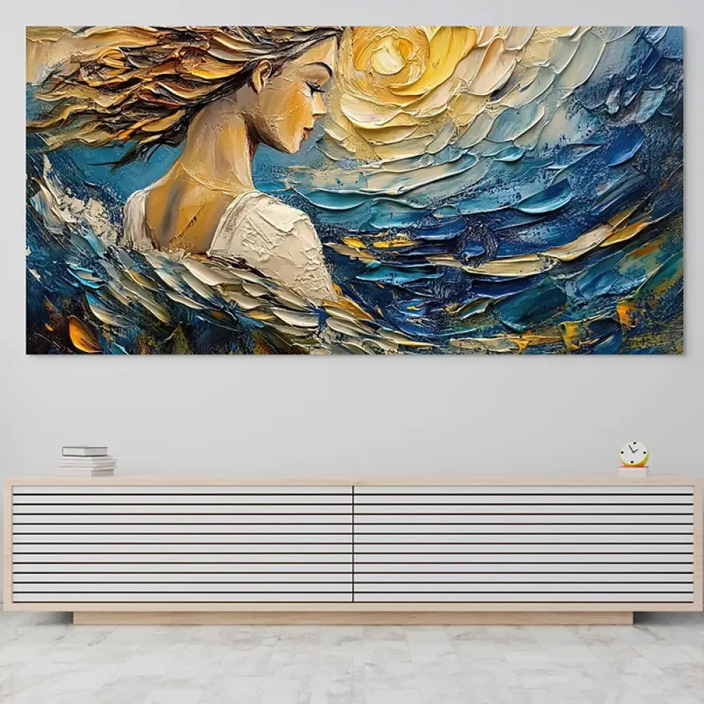 Toile imprimée contemporaine décorative femme de profil cheveux au vent