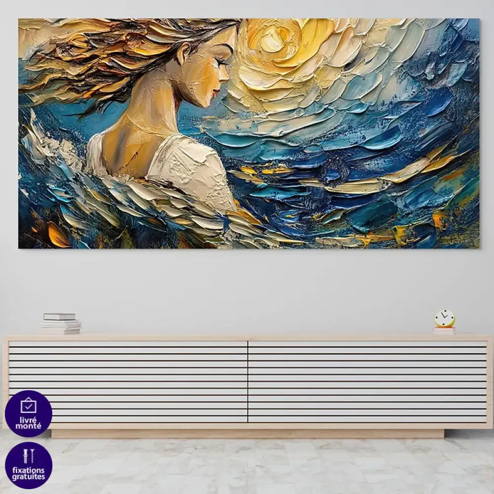 Toile imprimée contemporaine décorative femme de profil cheveux au vent