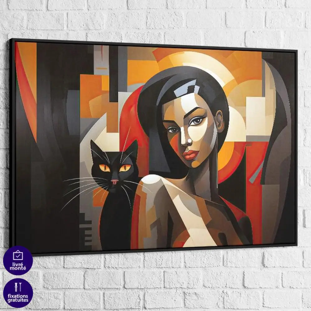 Tableau Contemporain La Femme et le Chat - Montableaudeco