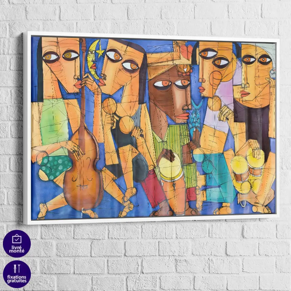 Tableau Les Rythmes du Soleil avec cadre flottant blanc – déco lumineuse et moderne