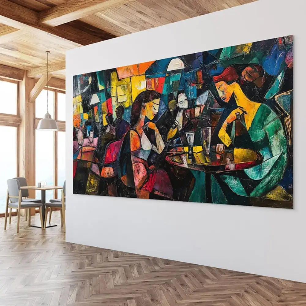 Tableau déco bar & café, aplats colorés en peinture au couteau