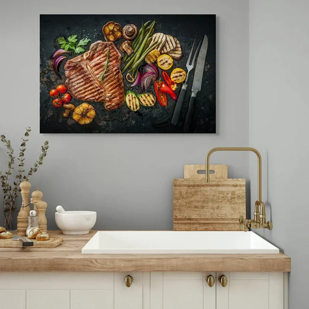 Tableau moderne gastronomie grillades et convivialité