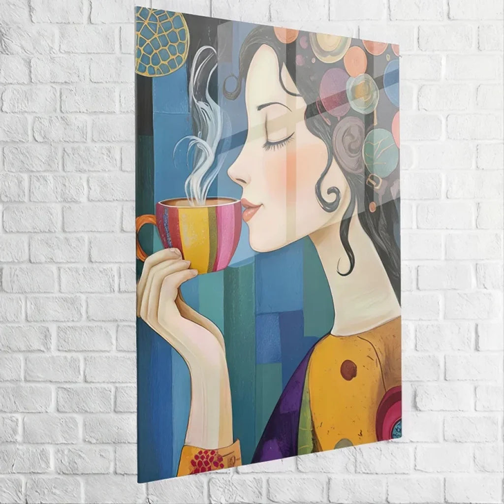 Femme au regard paisible savourant une boisson chaude dans une ambiance cosy