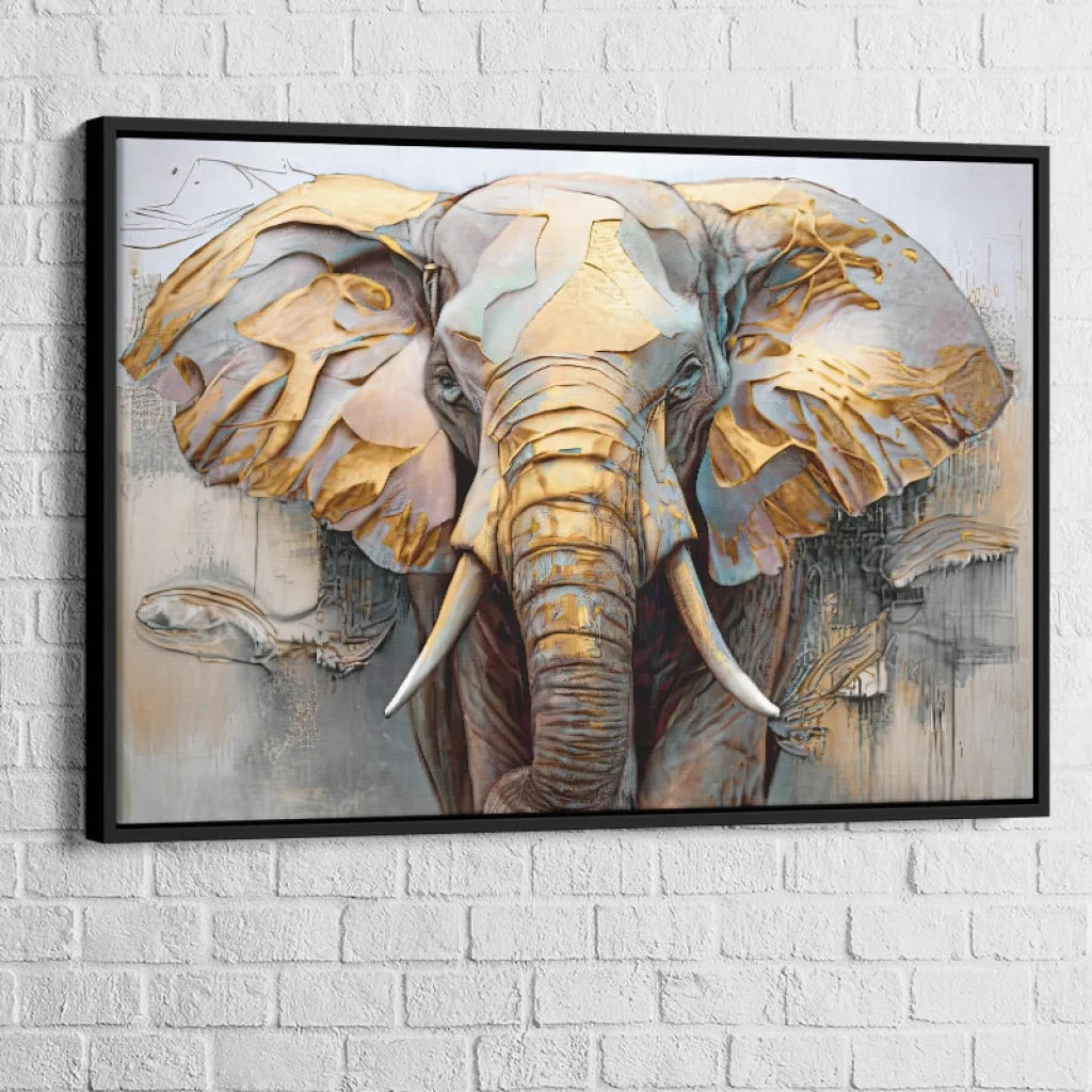 Tableau Éléphant Doré 40x60cm / Cadre Noir Tableau Éléphant