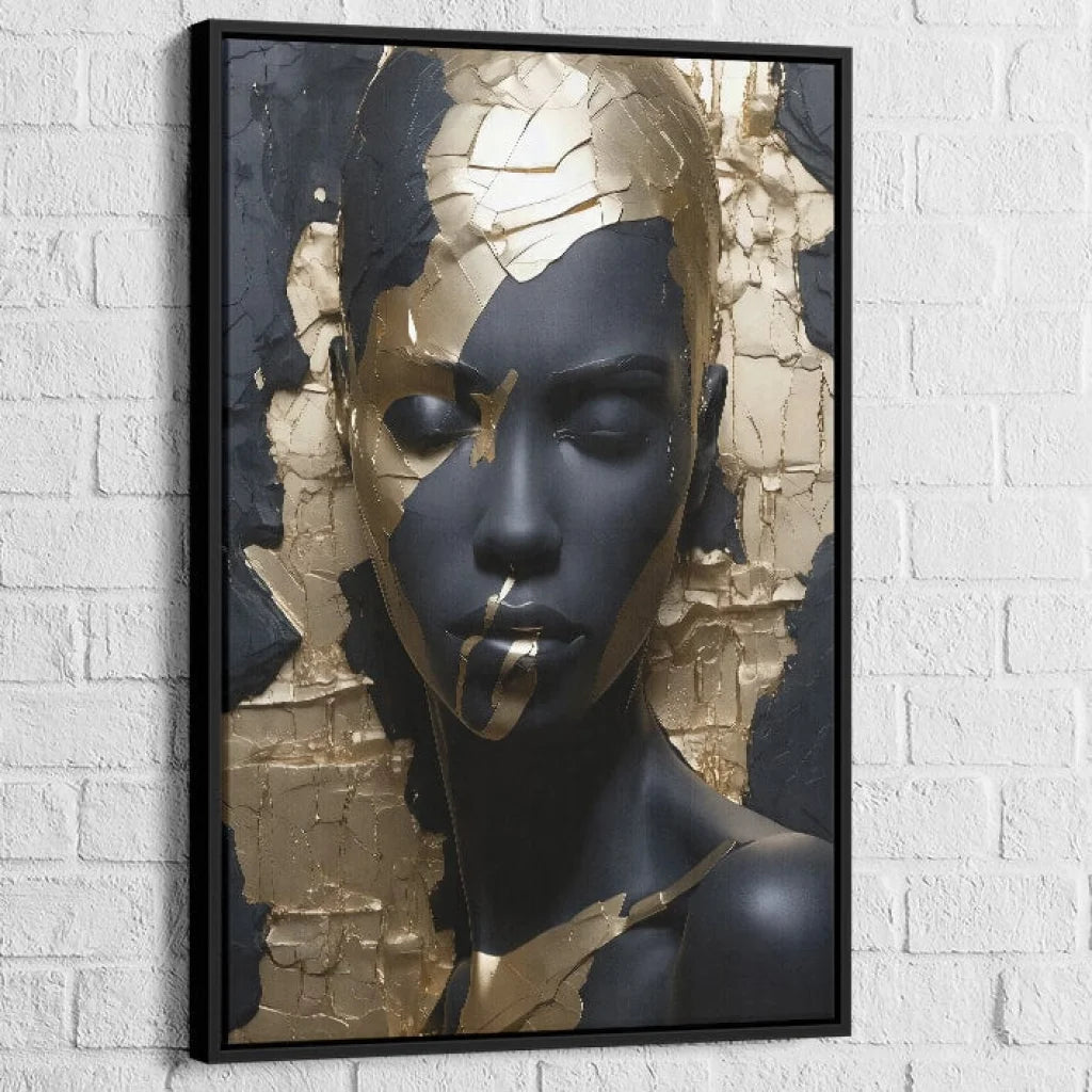 Tableau femme haut de gamme style luxe avec contraste noir et or
