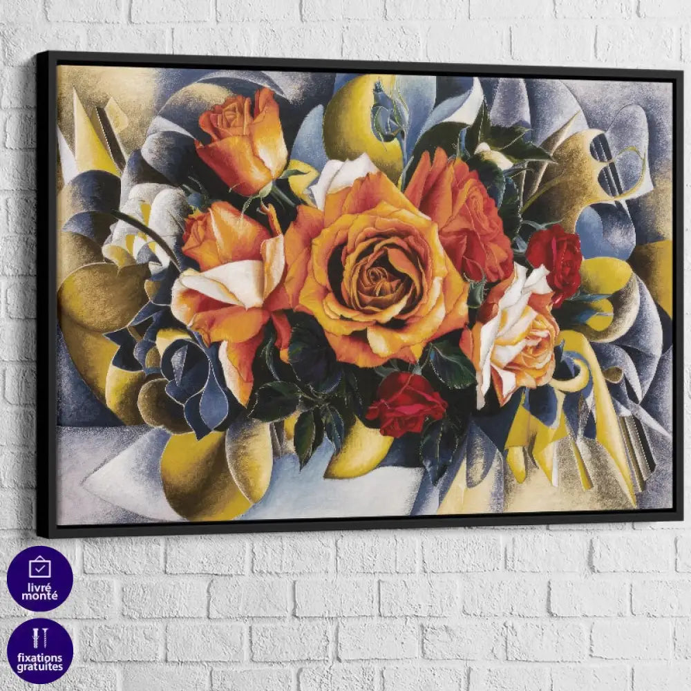 Tableau Fleur Carnaval de Roses 40x60cm / Cadre Noir Tableau Fleur