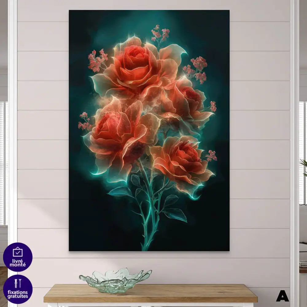 Tableau Fleur Les 3 Fleurs 40x60cm / Toile tendue sur châssis / A Tableau Fleur