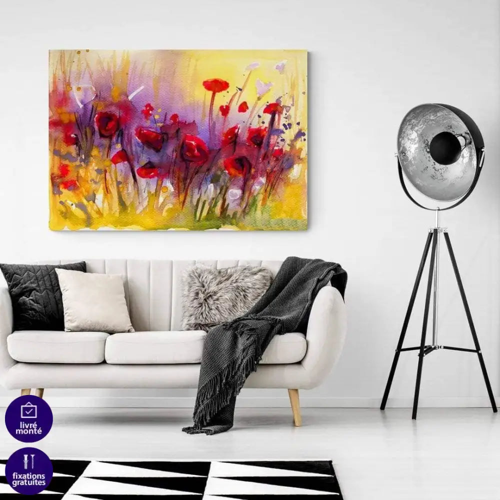 Tableau Fleur Rouge Les Champs Abstrait - Montableaudeco
