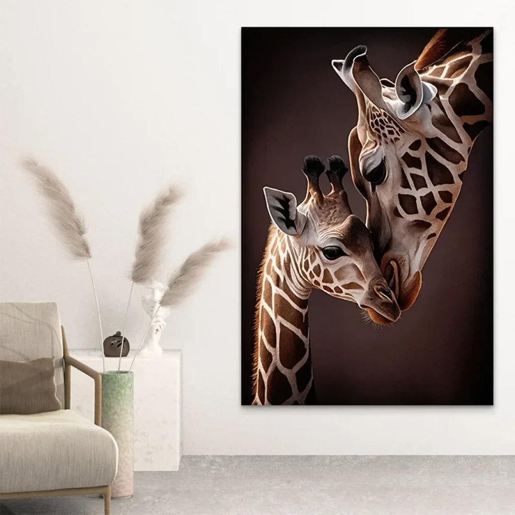 Décoration murale girafe et bébé - émotion naturelle et douceur africaine