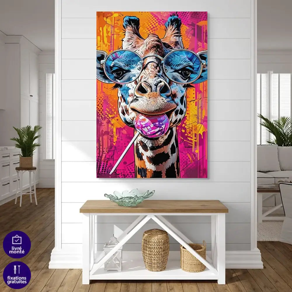 Tableau Girafe Pop Art Lunettes Tableau Girafe