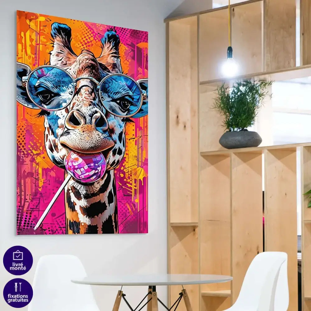 Tableau Girafe Pop Art Lunettes Tableau Girafe