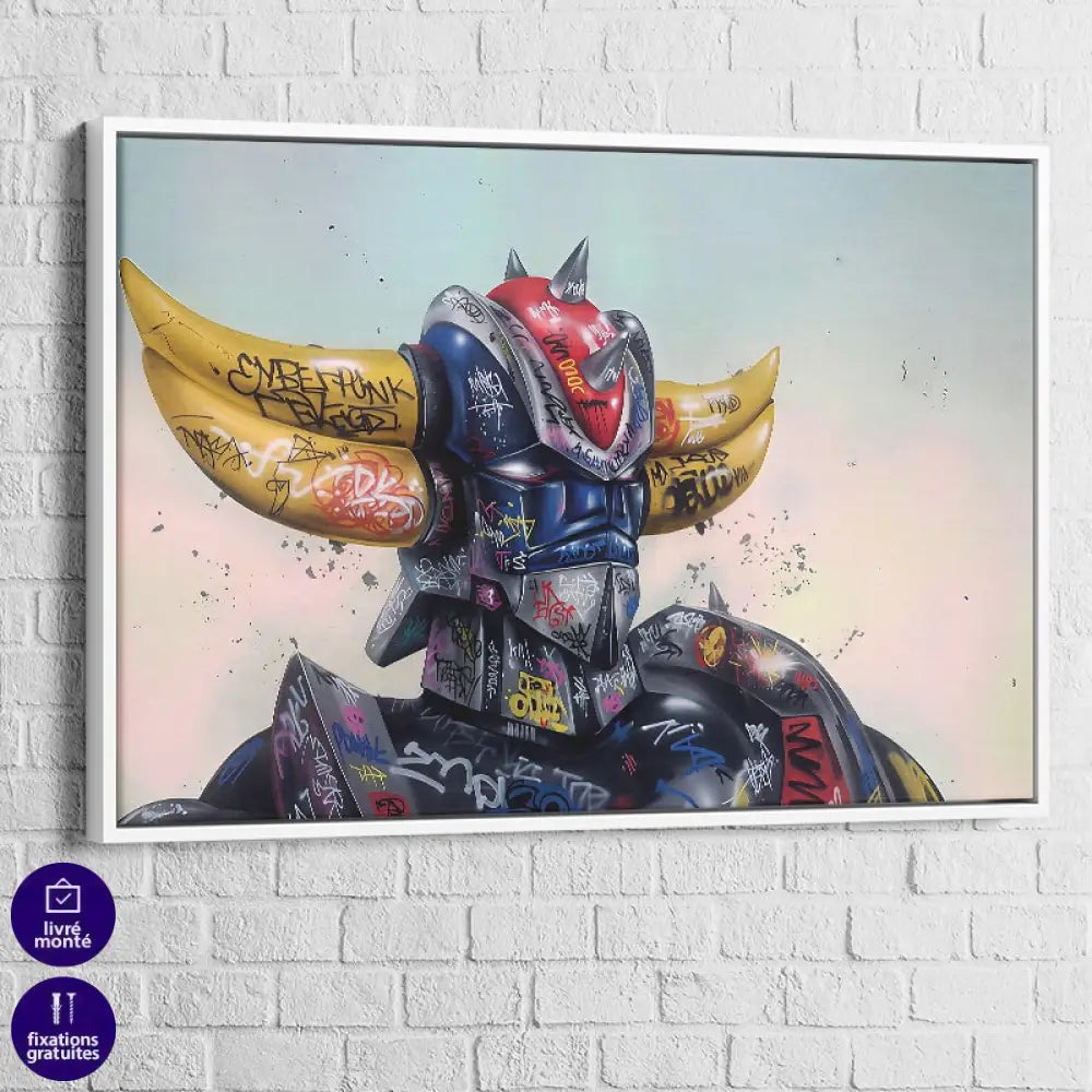 Tableau Goldorak Tags et Graffitis 40x60cm / Cadre Blanc Tableau Animation