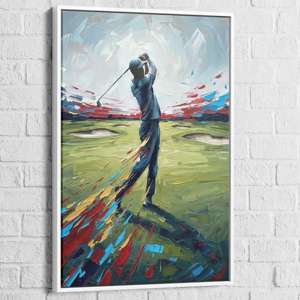 Tableau golf abstrait illustrant la puissance du swing