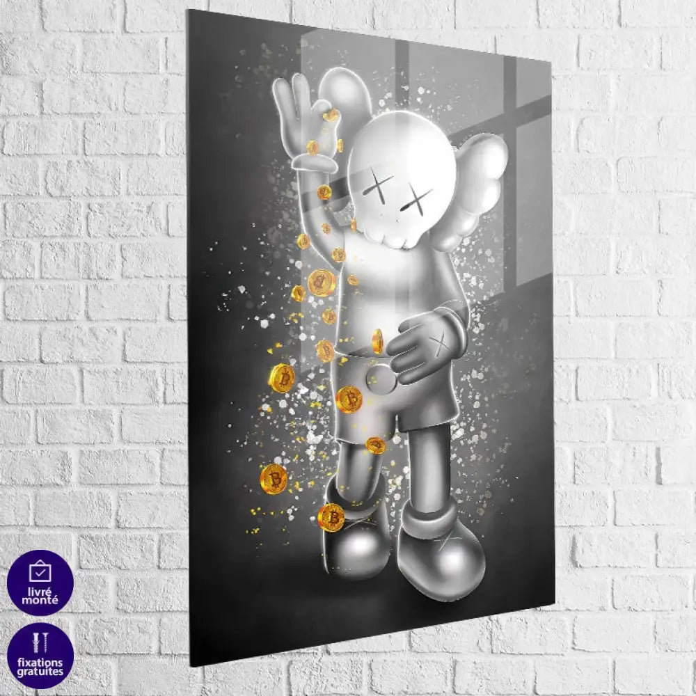 Tableau Kaws – Bitcoin Shower en plexiglas, brillance contemporaine