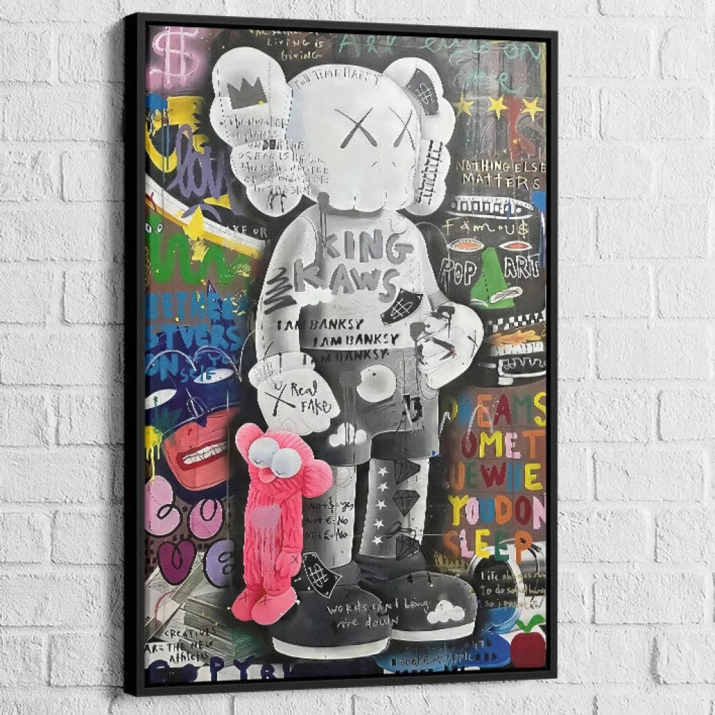 tableau kaws king of pop art avec cadre noir