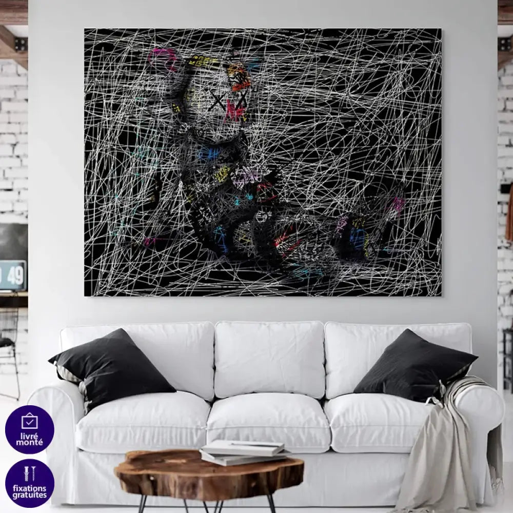 tableau graffiti noir et blanc style street art traits croisés déco urbaine