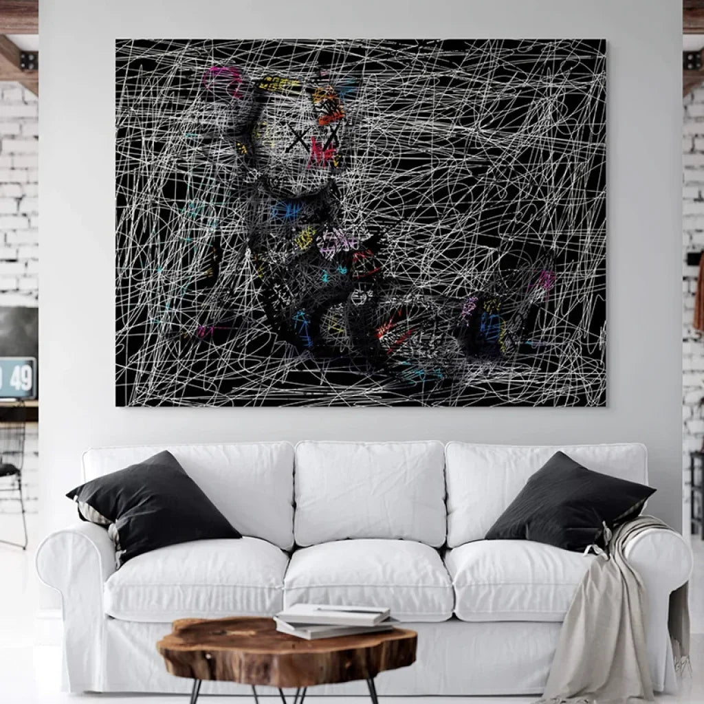 tableau graffiti noir et blanc style street art traits croisés déco urbaine