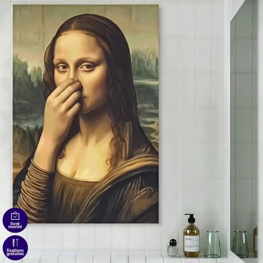 Toile imprimée La Joconde qui se pince le nez