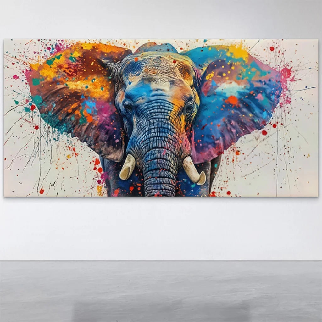 Détail du tableau Explosion Sauvage représentant un éléphant en couleurs vives