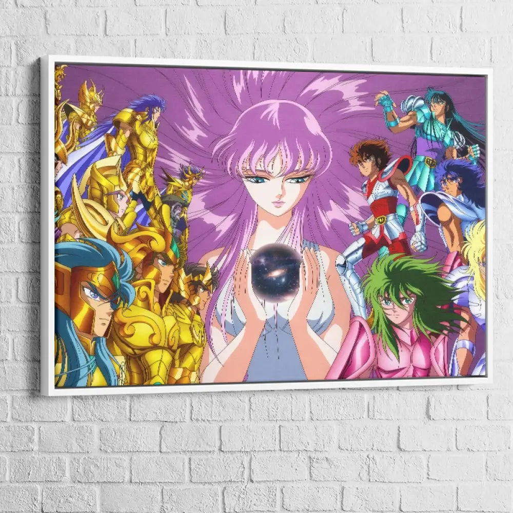 Tableau Les Chevaliers du Zodiaque – Protéger Athéna 40x60cm / Cadre Blanc Tableau MAnga