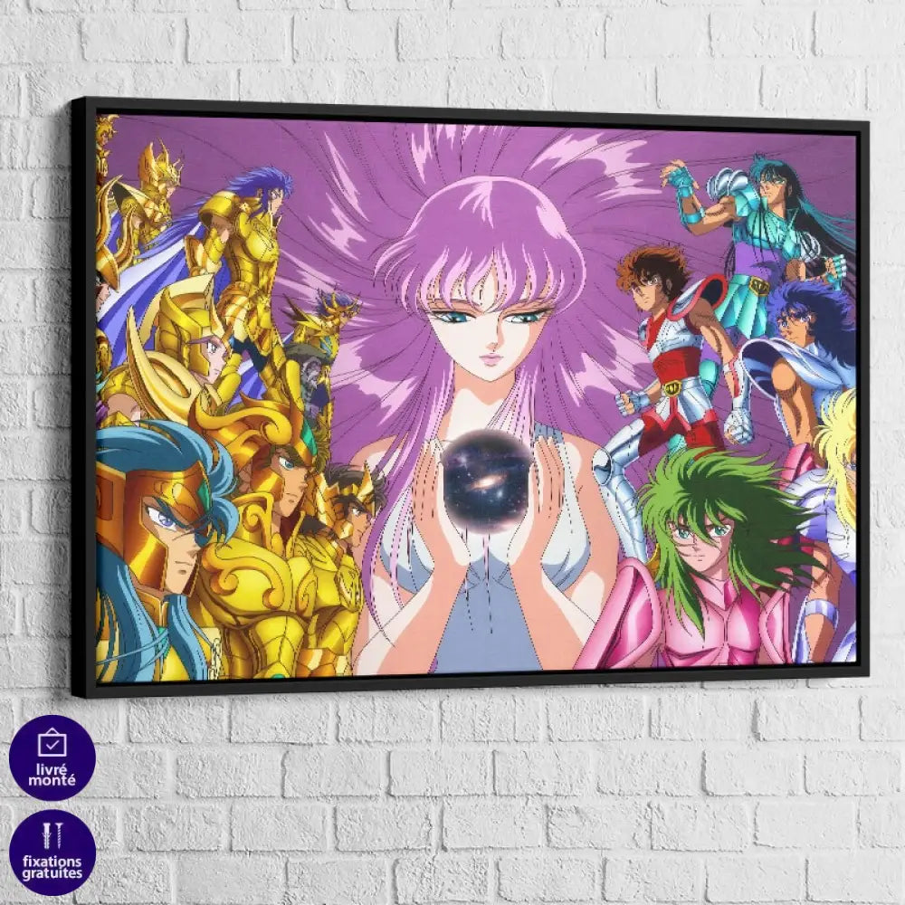 Tableau Les Chevaliers du Zodiaque – Protéger Athéna 40x60cm / Cadre Noir Tableau MAnga