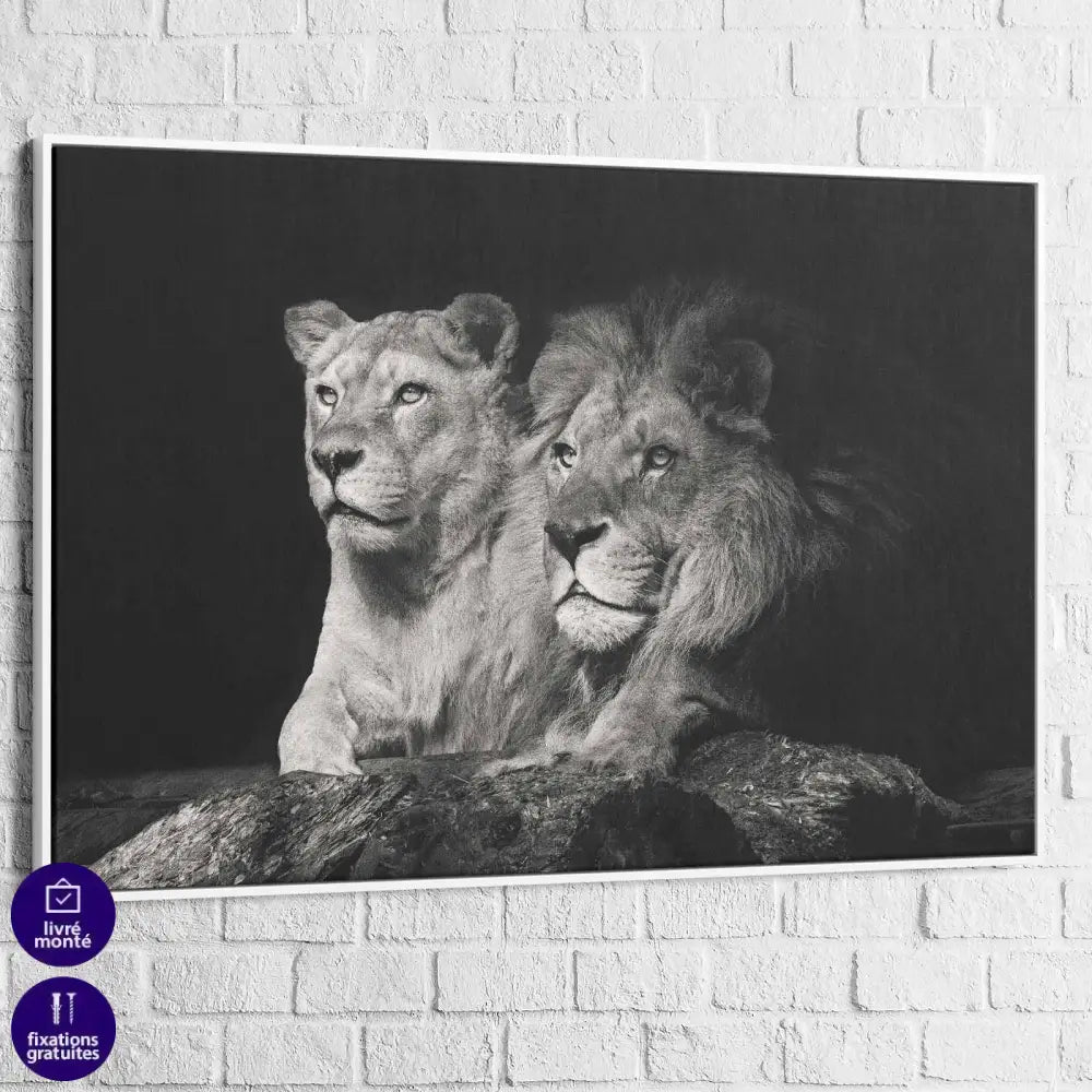 Tableau Lion et Lionne Noir et Blanc - Montableaudeco