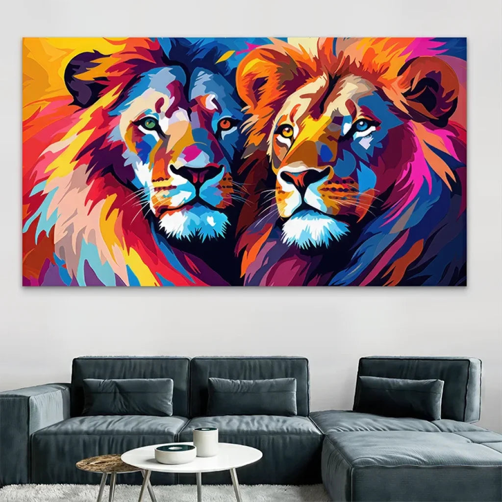 Décoration murale lion flamboyant pour salon moderne