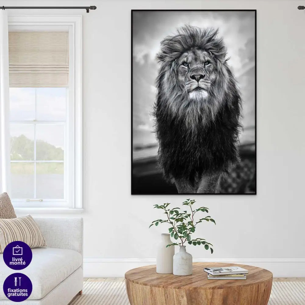 Tableau Lion Noir Et Blanc Grand Male - Montableaudeco