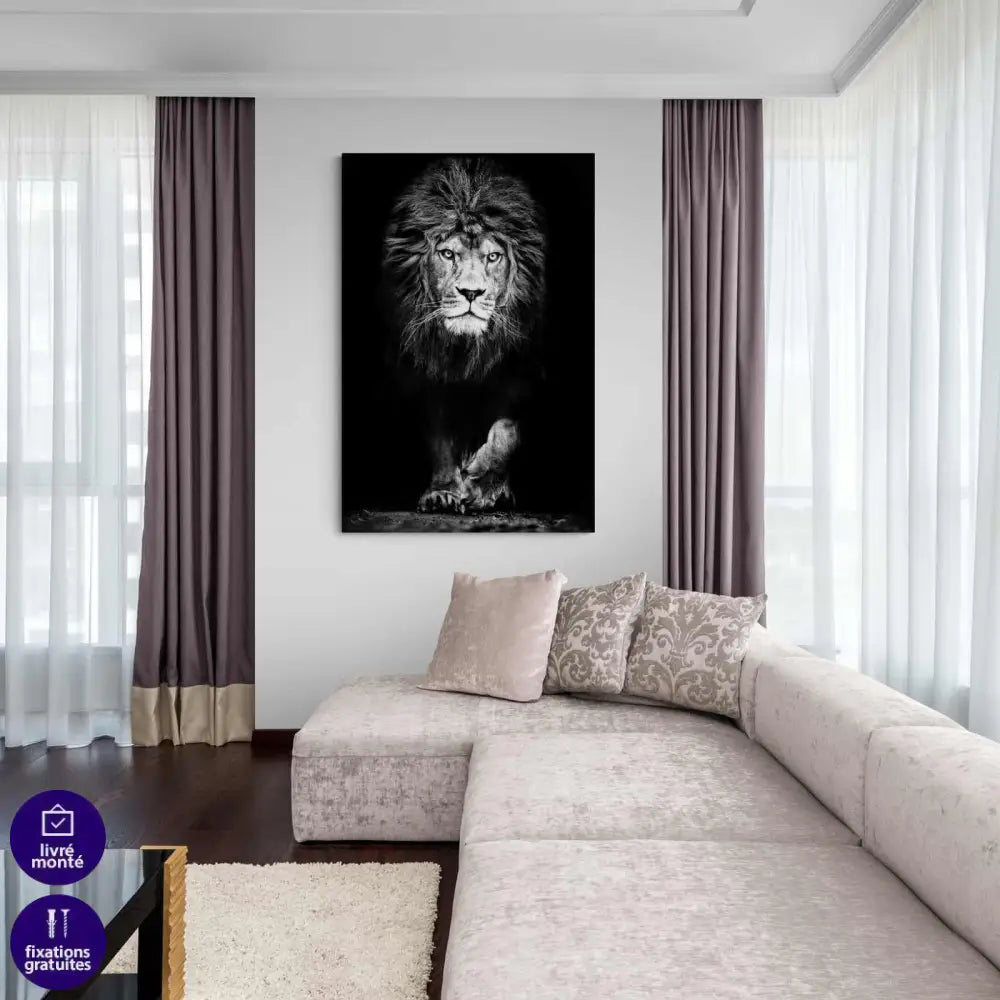 Tableau Lion Noir et Blanc La Force - Montableaudeco