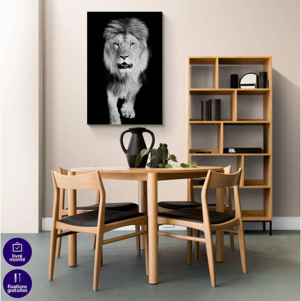 Tableau Lion Noir et Blanc La Marche - Montableaudeco