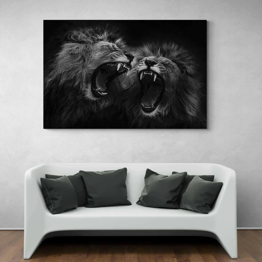 Tableau Lion Noir et Blanc Rugir - Montableaudeco
