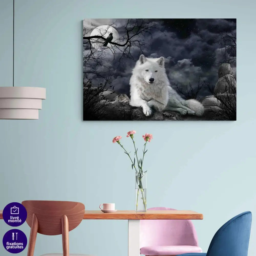 Tableau Loup Blanc et la Lune - Montableaudeco
