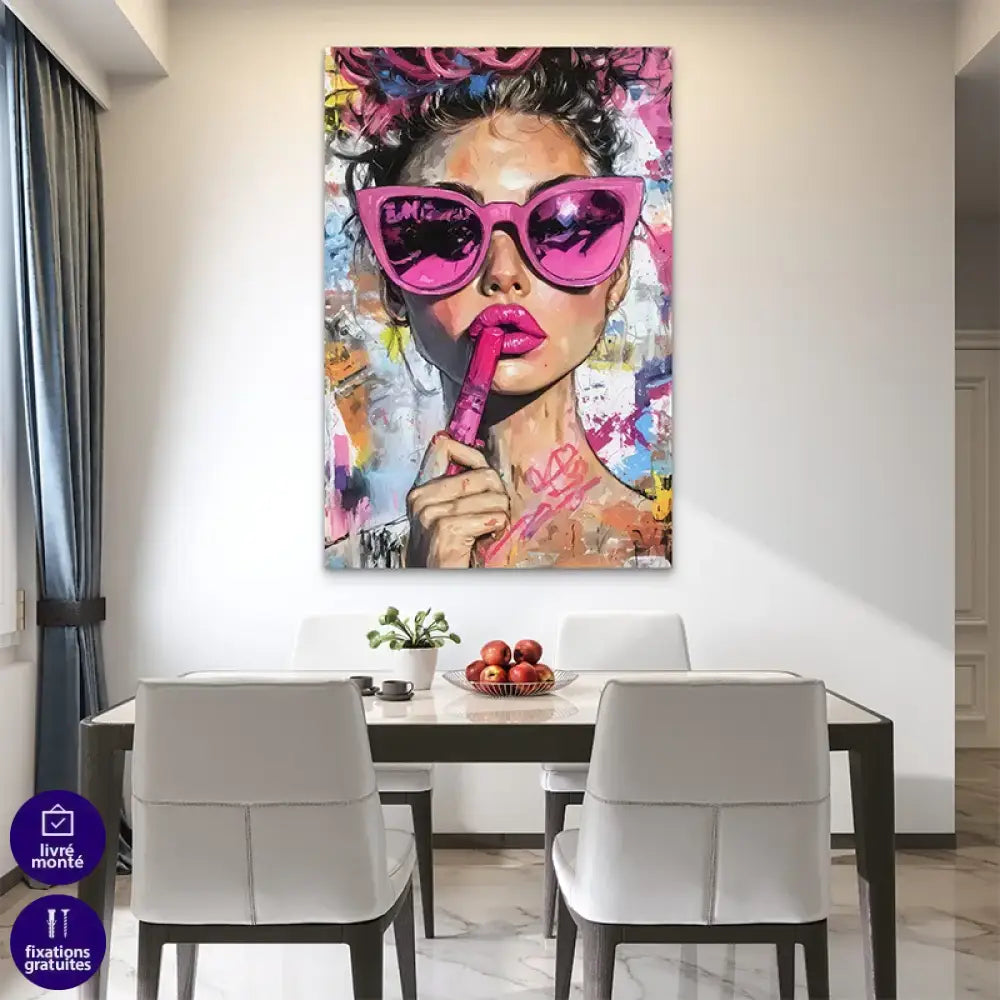 Affiche pop art glamour avec maquillage et lunettes oversize