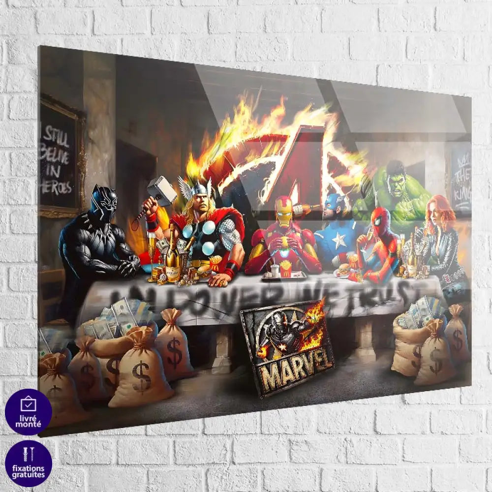 Street Art Marvel humoristique avec super-héros et luxe décalé