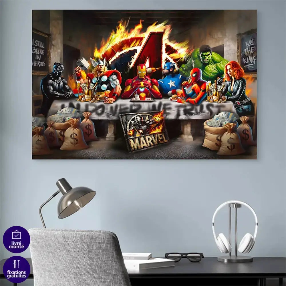 Tableau Marvel Urban Legend avec Avengers en festin satirique