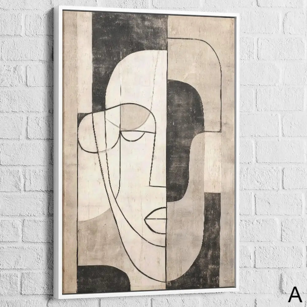Tableau Minimaliste – Visage Line Art Noir & Beige 40x60cm / Cadre Blanc / A Tableau Minimaliste
