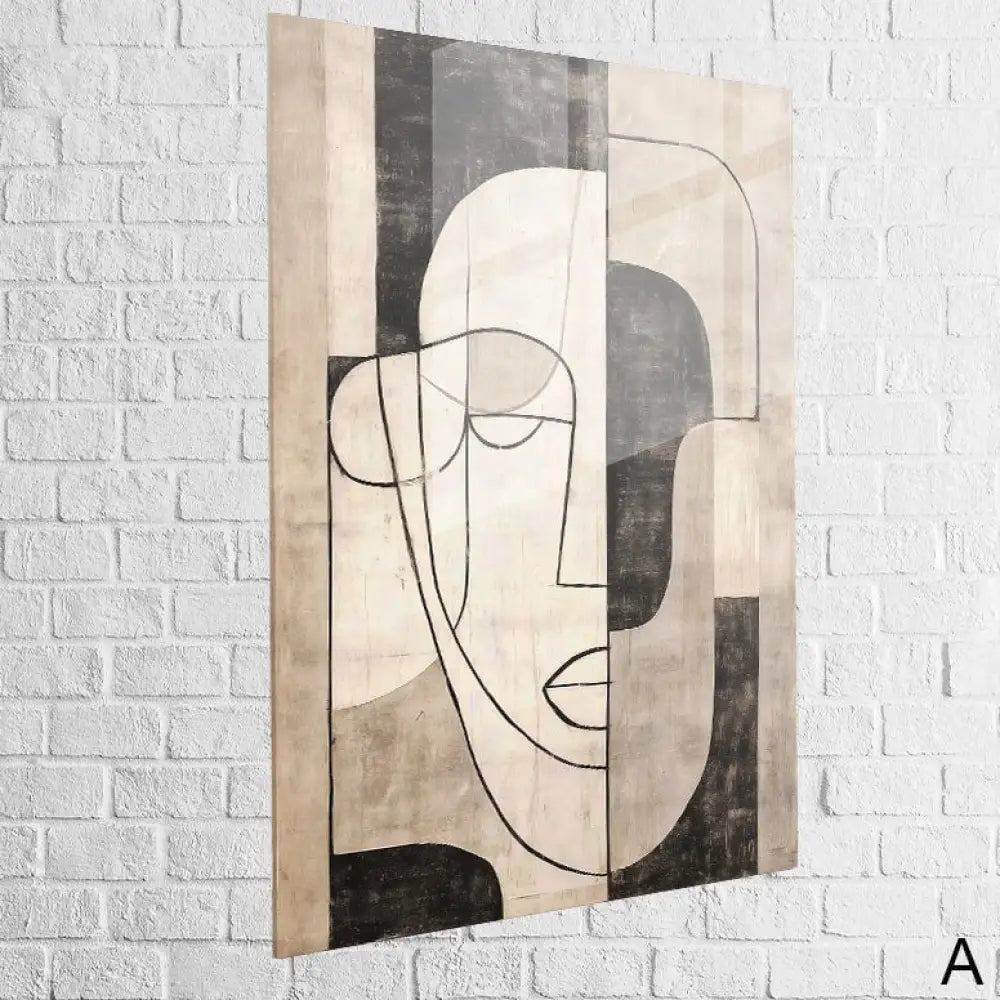 Tableau line art cadre noir – visage abstrait contemporain