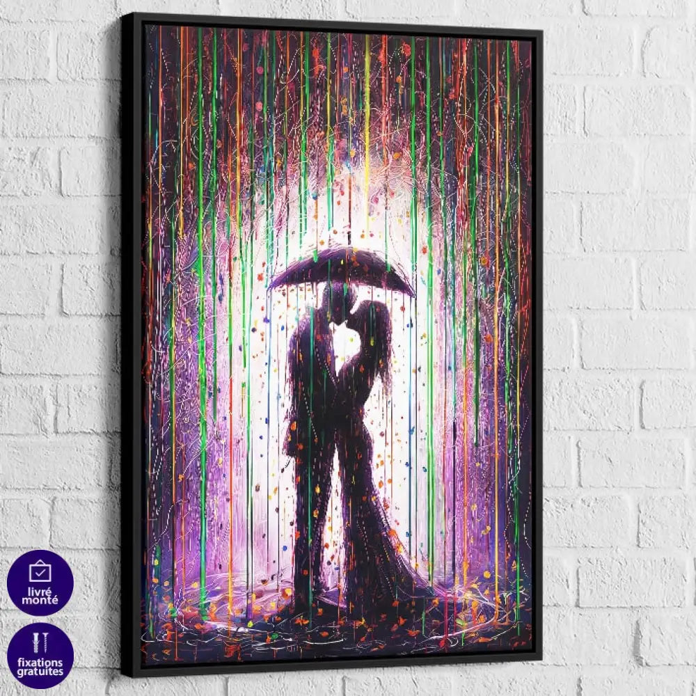 Tableau Moderne Amour sous la Pluie 40x60cm / Cadre Noir Tableau Moderne