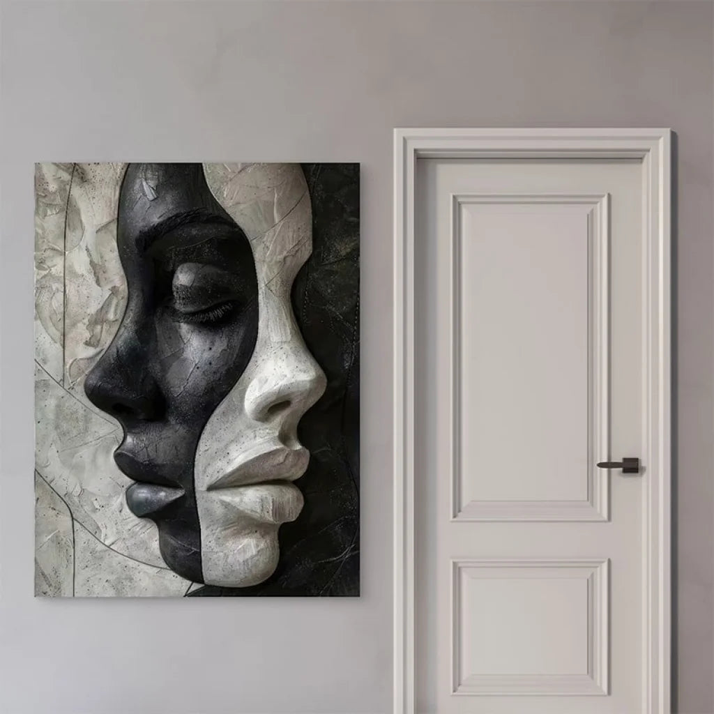 Tableau abstrait noir et blanc L'Art des Contraires sur toile tendue