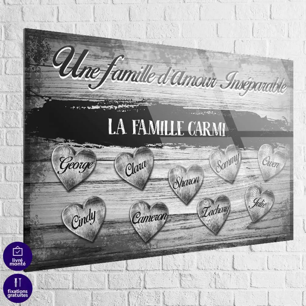 Tableau Personnalisé Famille D'Amour Noir et blanc Plexi