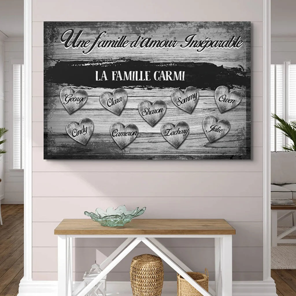 Tableau Personnalisé Famille D'Amour Noir et blanc
